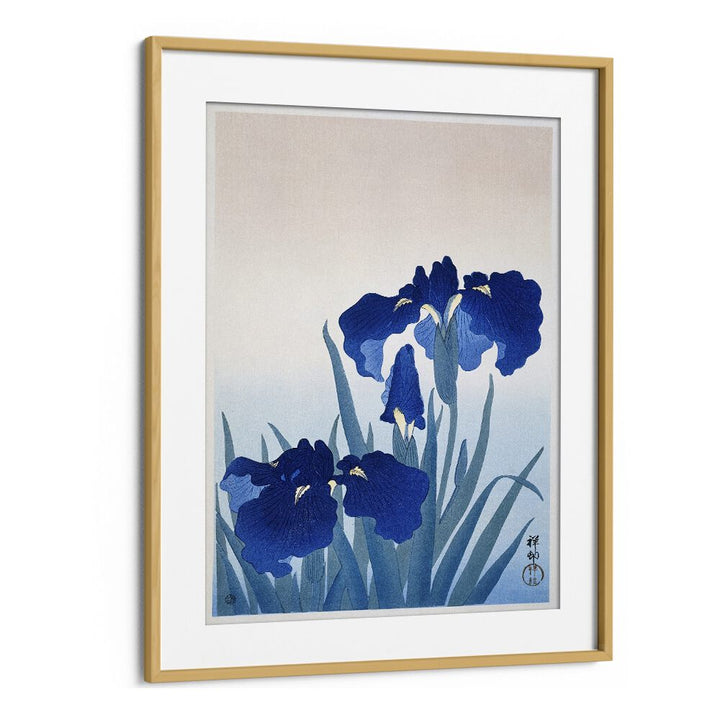 Iris Flowers By Ohara Koson (1925 - 1936) Japanese Art Artwork in Oak Wood Frame With Mount
