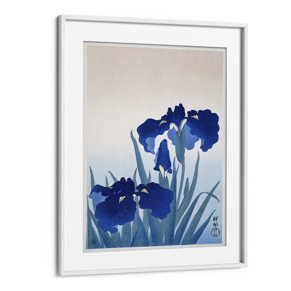 Iris Flowers By Ohara Koson (1925 - 1936) Japanese Art Artwork in White Frame With Mount
