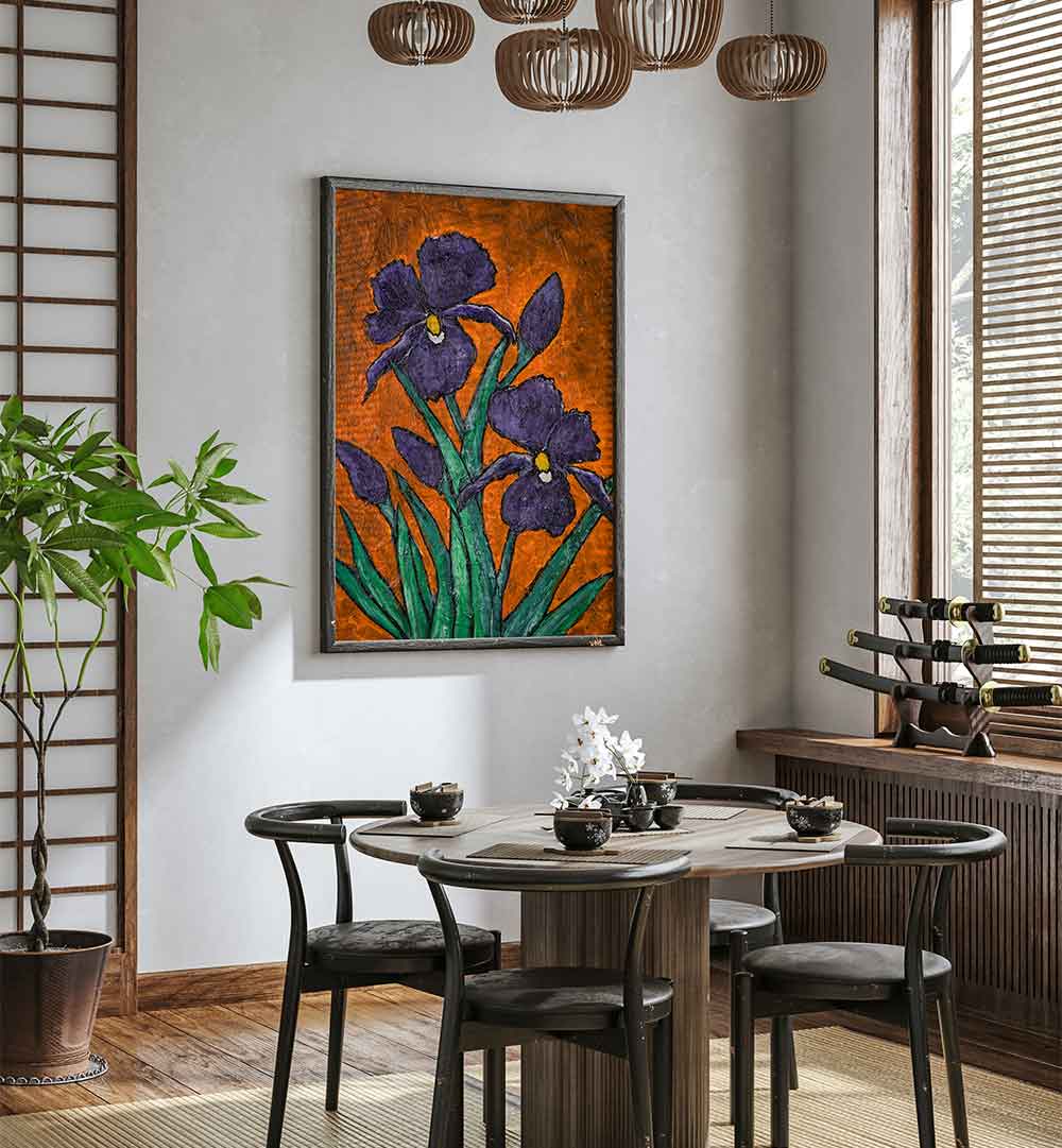 Vibrant IRISES III, FLORAL FLOWER PAINTINGS brighten any space with stunning colors and expressive brushwork.
