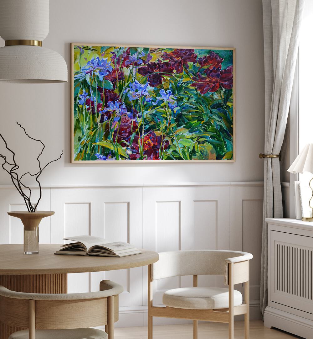 Vibrant IRISES AND PEONIES, FLORAL FLOWER PAINTINGS bringing elegance and sophistication to any space.