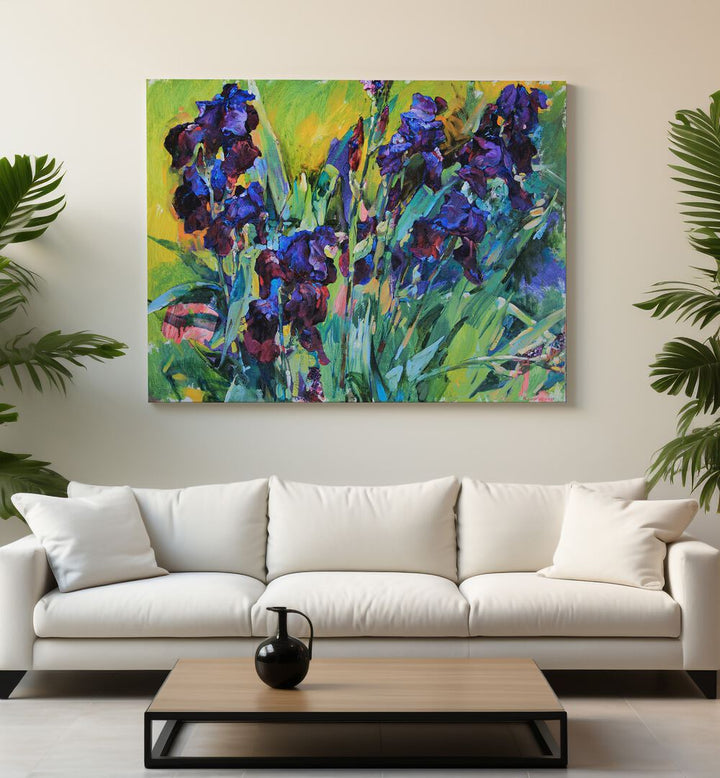 Vibrant IRISES II, FLORAL FLOWER PAINTINGS, enhance modern decor with elegance and color for any stylish space.
