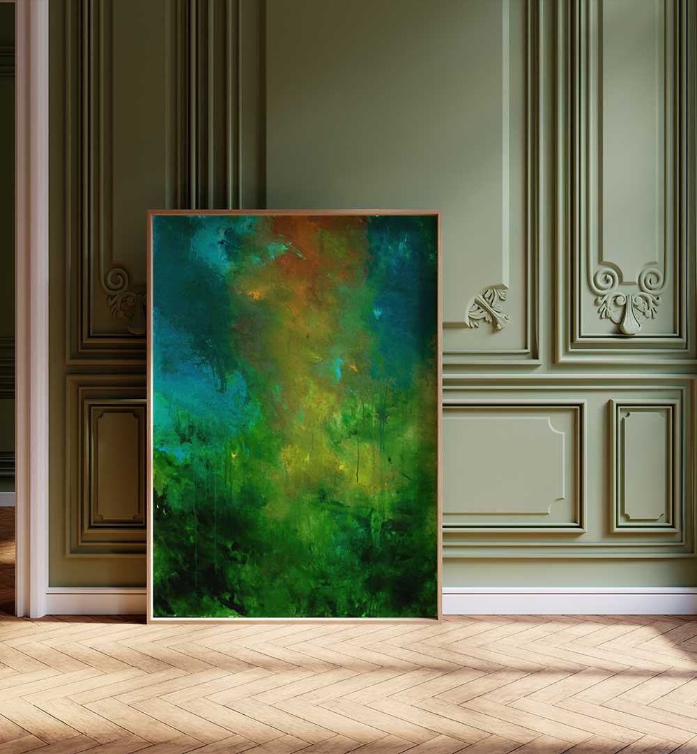 Vibrant ISLAND SUN, ABSTRACT PAINTINGS showcased in a stylish interior, enhancing modern decor and artistic flair.