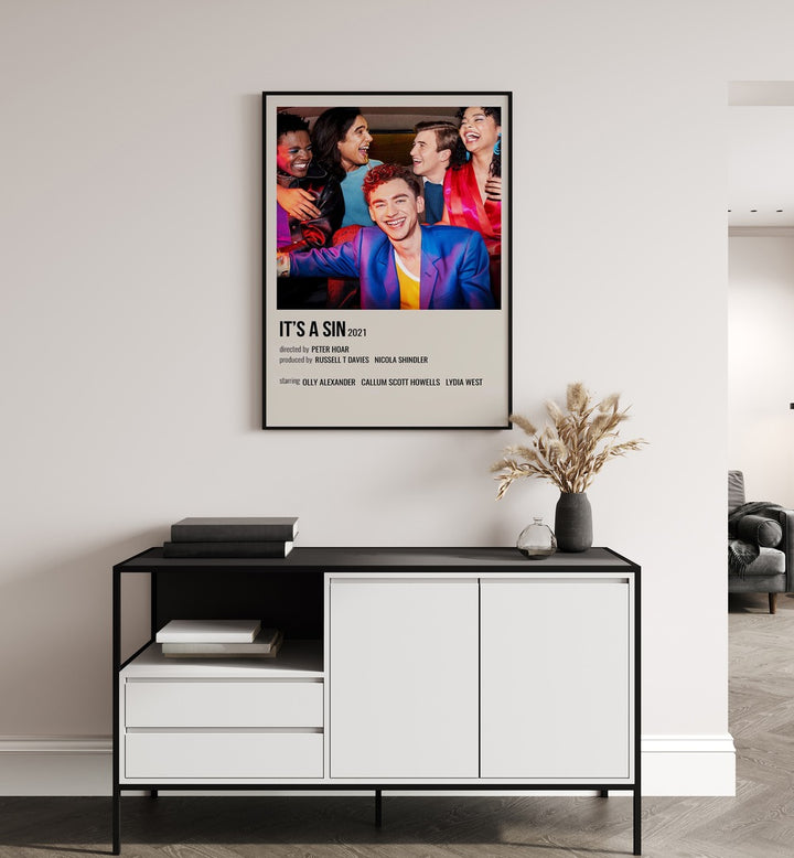 ITS A SIN 2021 MOVIE POSTERS in Black Plain Frame hanging on wall above study table