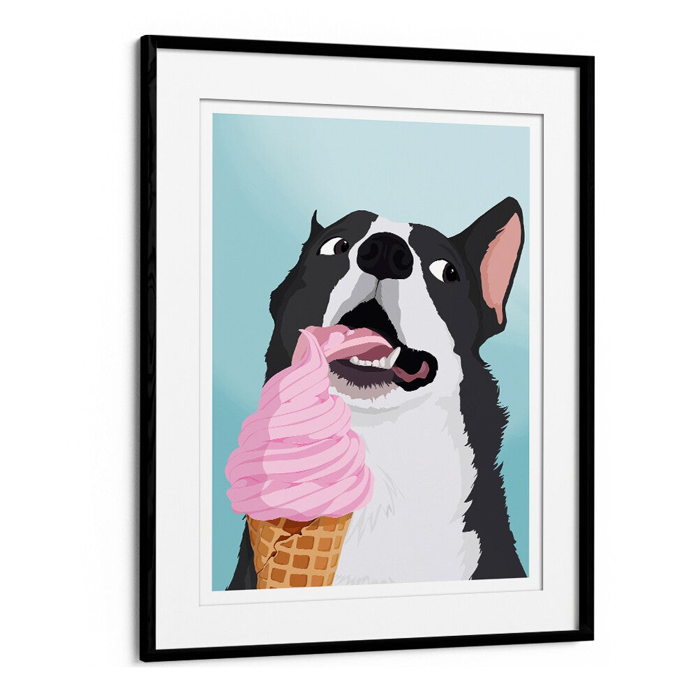 Ice Cream Stealer Wildlife Paintings Wildlife Posters in Black Frame With Mount