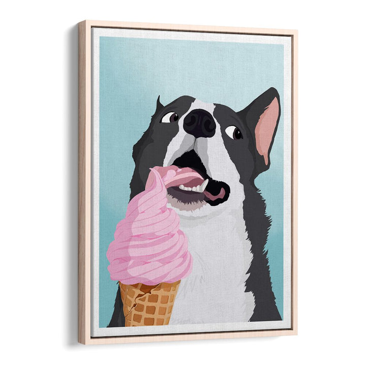 Ice Cream Stealer Wildlife Paintings Wildlife Posters in Oak Wood Floater Frame