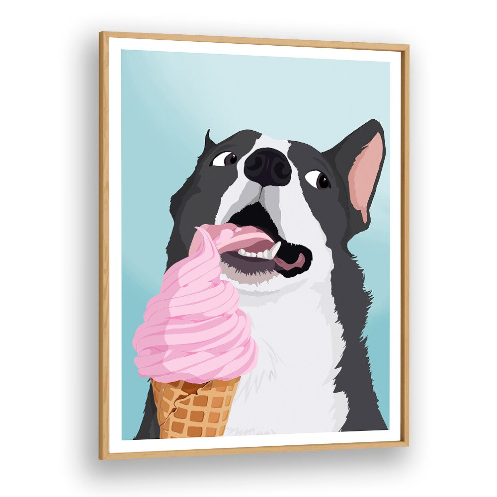 Ice Cream Stealer Wildlife Paintings Wildlife Posters in Oak Wood Plain Frame