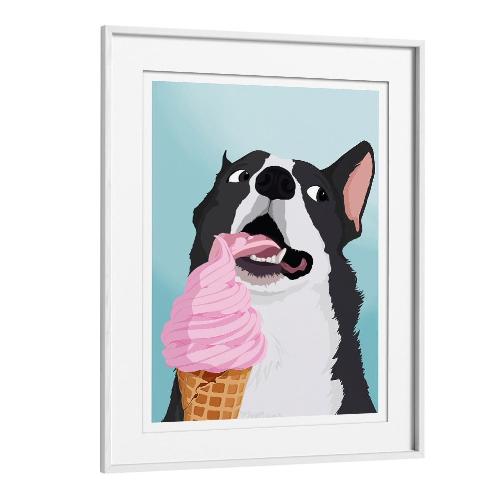 Ice Cream Stealer Wildlife Paintings Wildlife Posters in White Frame With Mount