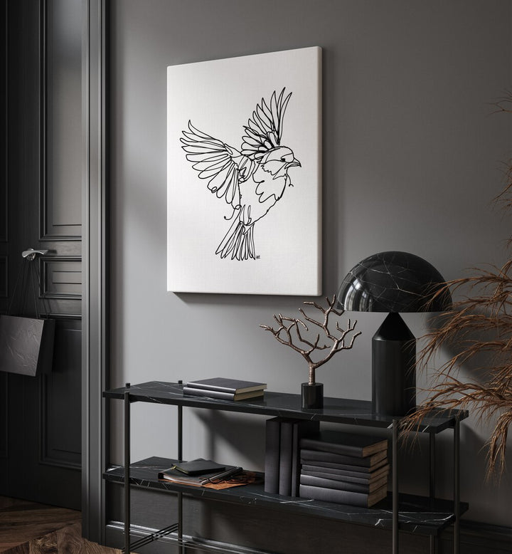 If You're a Bird by Hanna Lee Tidd Line Art Paintings Line Art Prints in Gallery Wrap placed on a wall behind a table and beside a door