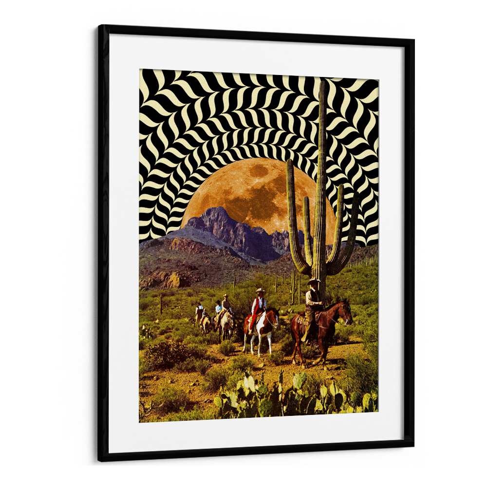 Illusionary Cowboys Surreal Paintings Surreal Art Prints in Black Frame With Mount