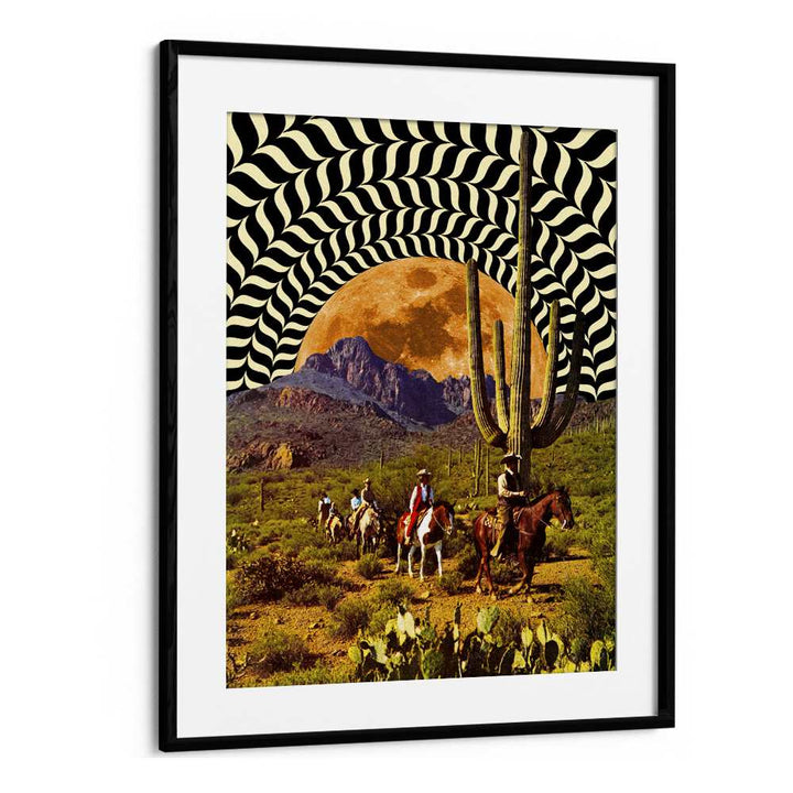 Illusionary Cowboys Surreal Paintings Surreal Art Prints in Black Frame With Mount