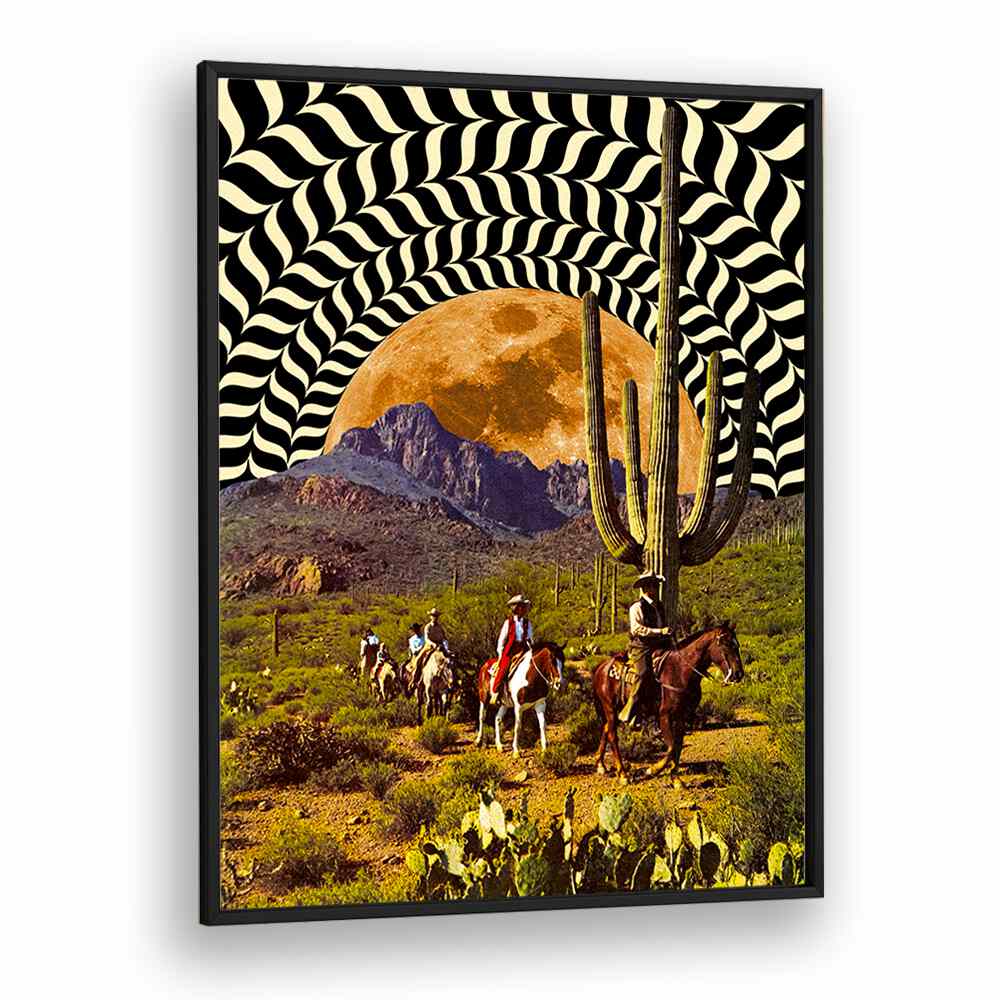 Illusionary Cowboys Surreal Paintings Surreal Art Prints in Black Plain Frame