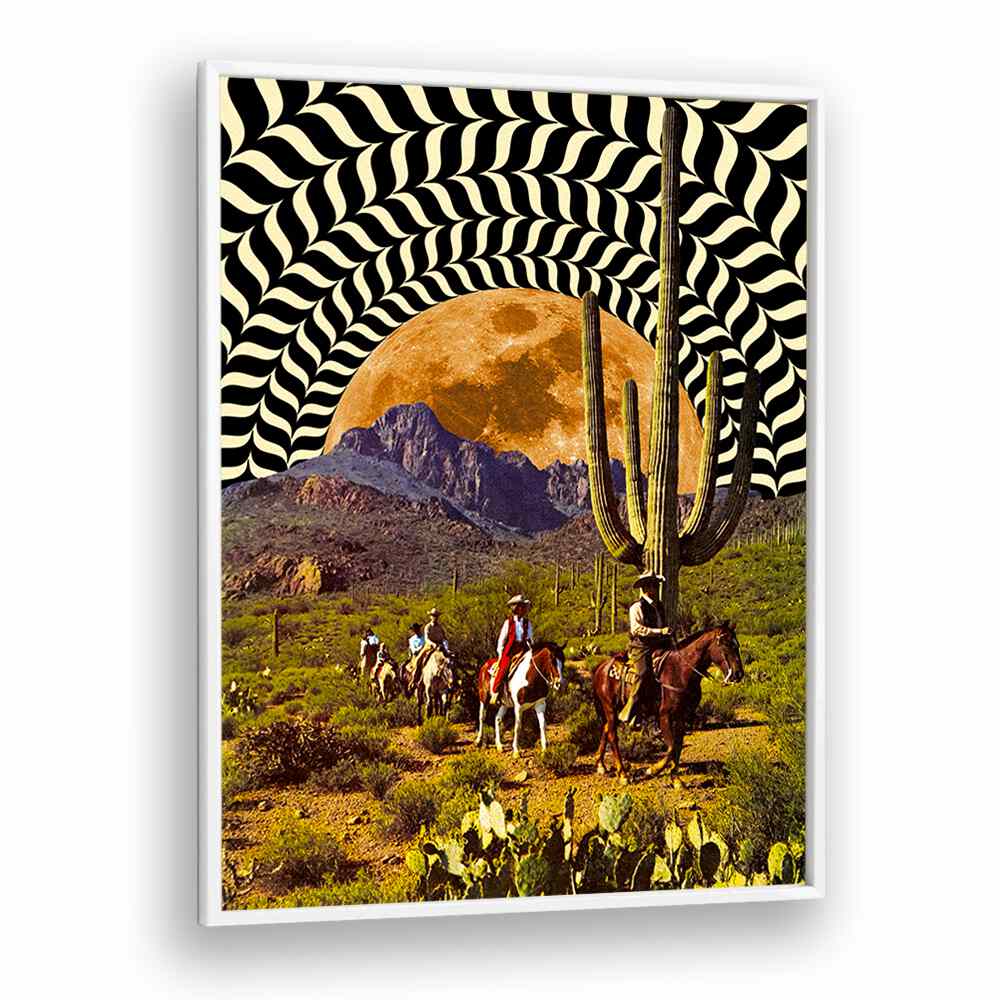 Illusionary Cowboys Surreal Paintings Surreal Art Prints in White Plain Frame