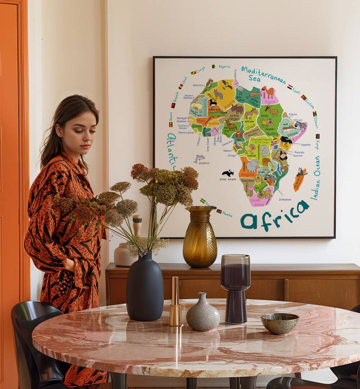 Illustrated Map Of Africa With Countries And Cute Animals By Carla Daly Kids Room Paintings placed on a wall