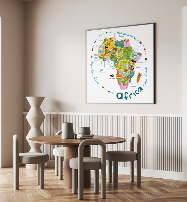 Illustrated Map Of Africa With Countries And Cute Animals By Carla Daly Kids Room Paintings placed on a wall