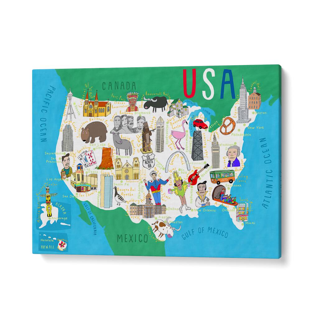 Illustrated Map Of The Usa By Carla Daly Kids Painting in Gallery Wrap