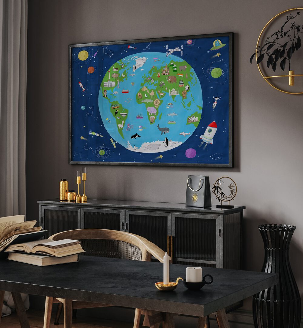 Illustrated Map Of The World From Space By Carla Daly Kids Painting