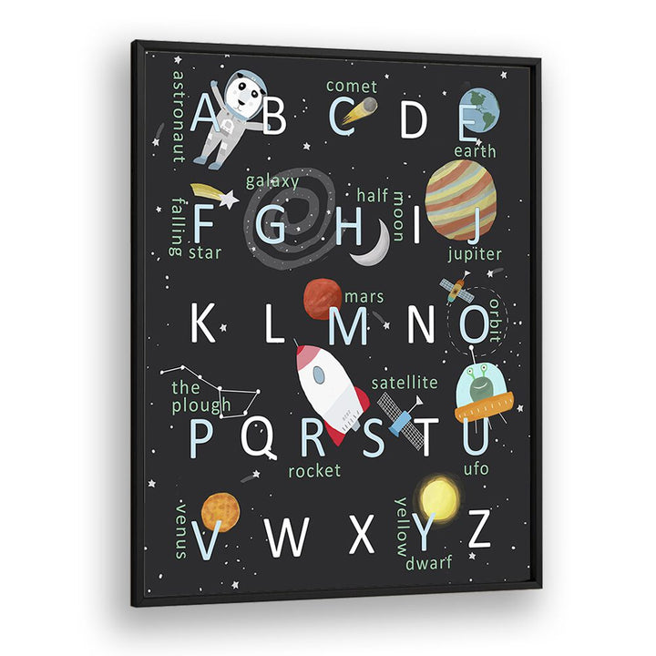 Illustrated Space Alphabet By Carla Daly Kids Painting in Black Plain Frame