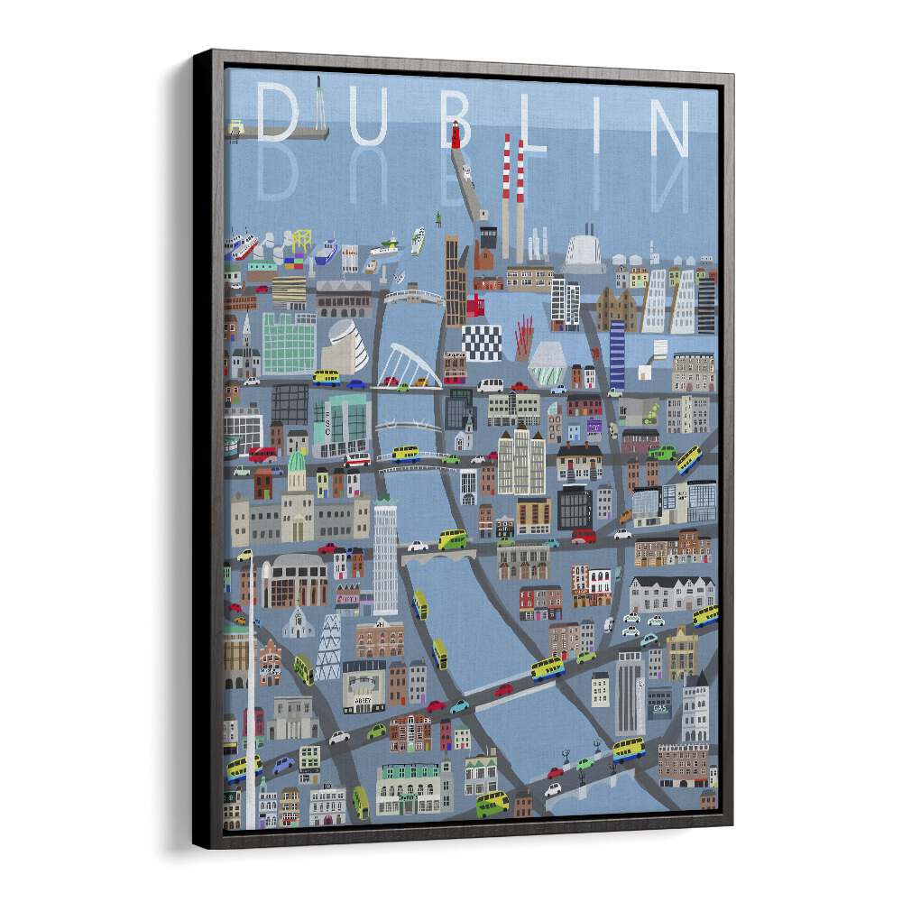 Illustrated View of Dublin City by Carla Daly Travel Posters in Black Floater Frame