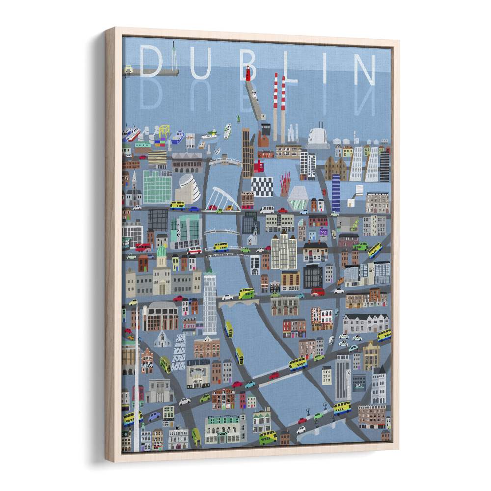 Illustrated View of Dublin City by Carla Daly Travel Posters in Oak Wood Floater Frame