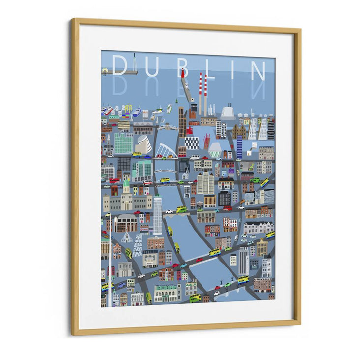 Illustrated View of Dublin City by Carla Daly Travel Posters in Oak Wood Frame With Mount