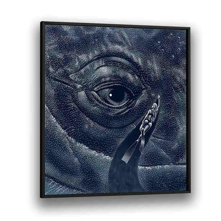 Explore dreamlike depths with "In the Whale's Eye, Surreal Art Prints" by Aliriza Çakır, featuring stunning blue hues.