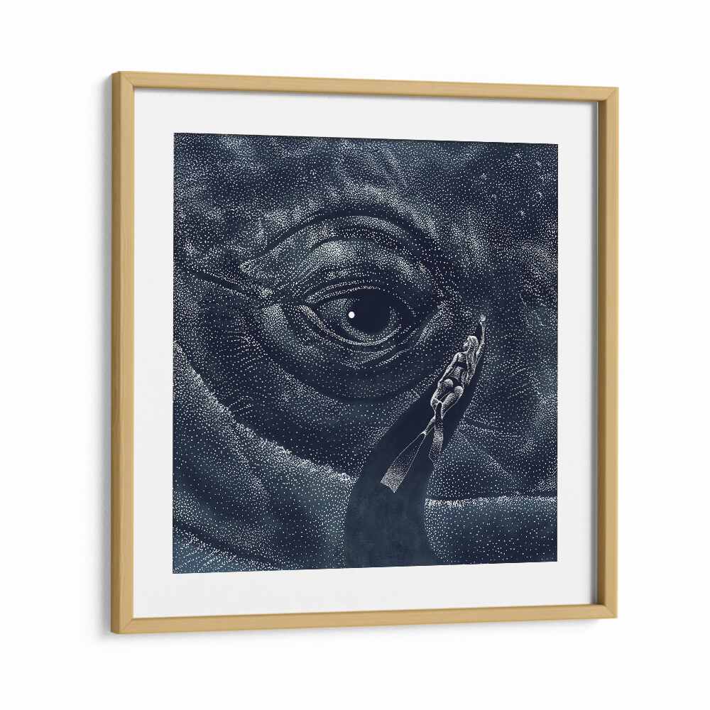 Surreal art print "In the Whale's Eye" features a mesmerizing whale eye, showcasing Aliriza Çakır's creativity.