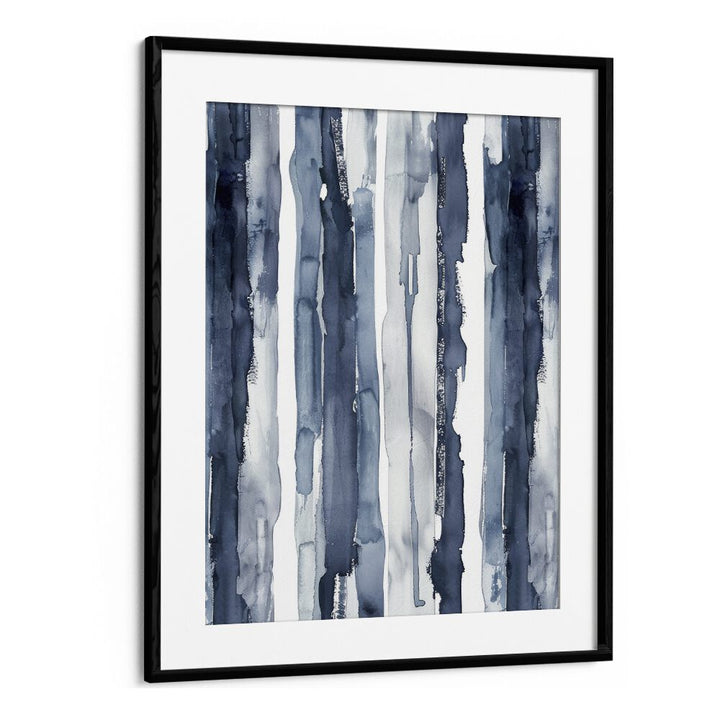 Indigo Waves Beach Prints Coastal Wall Art in Black Frame With Mount