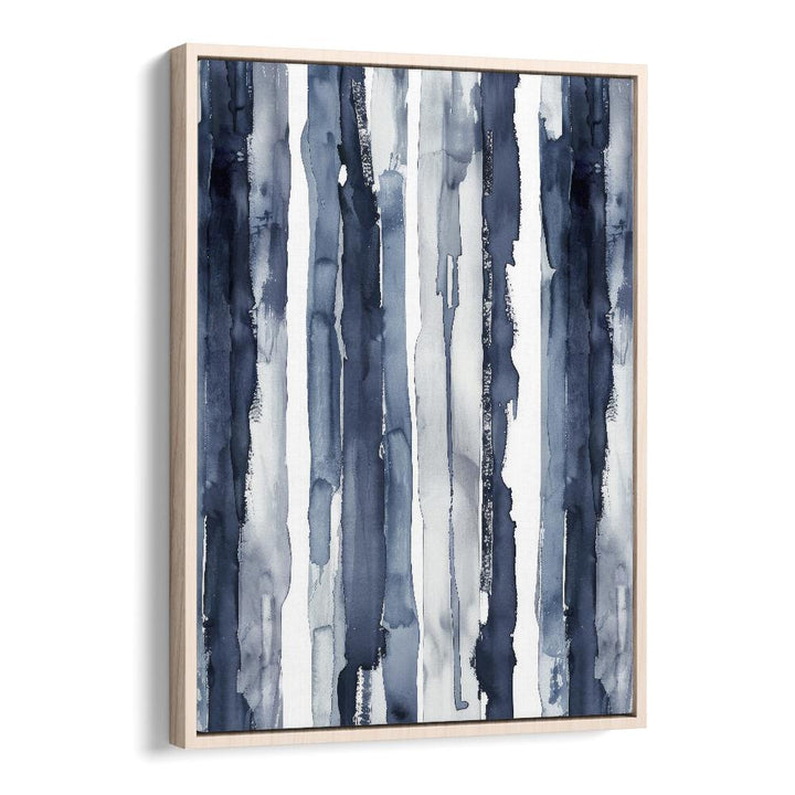 Indigo Waves Beach Prints Coastal Wall Art in Oak Wood Floater Frame