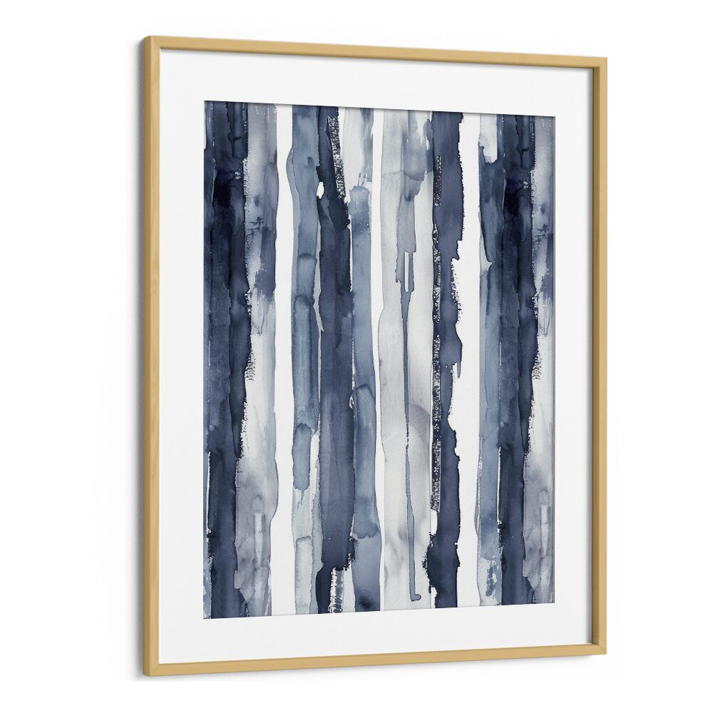 Indigo Waves Beach Prints Coastal Wall Art in Oak Wood Frame With Mount