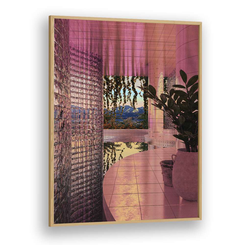 Indoor Pool By Cosmo Zach Surreal Art Prints Surrealism in Oak Wood Plain Frame