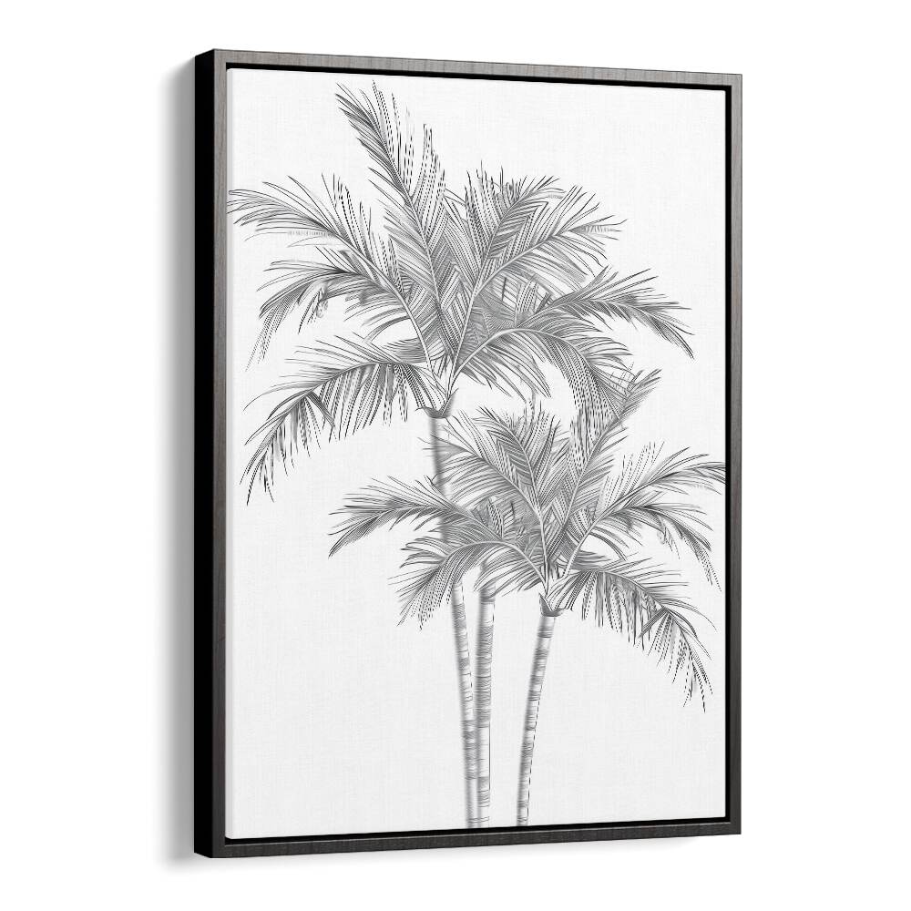 Ink Palm Promenade Beach Prints Coastal Wall Art in Black Floater Frame