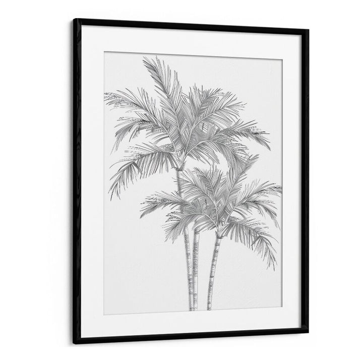 Ink Palm Promenade Beach Prints Coastal Wall Art in Black Frame With Mount