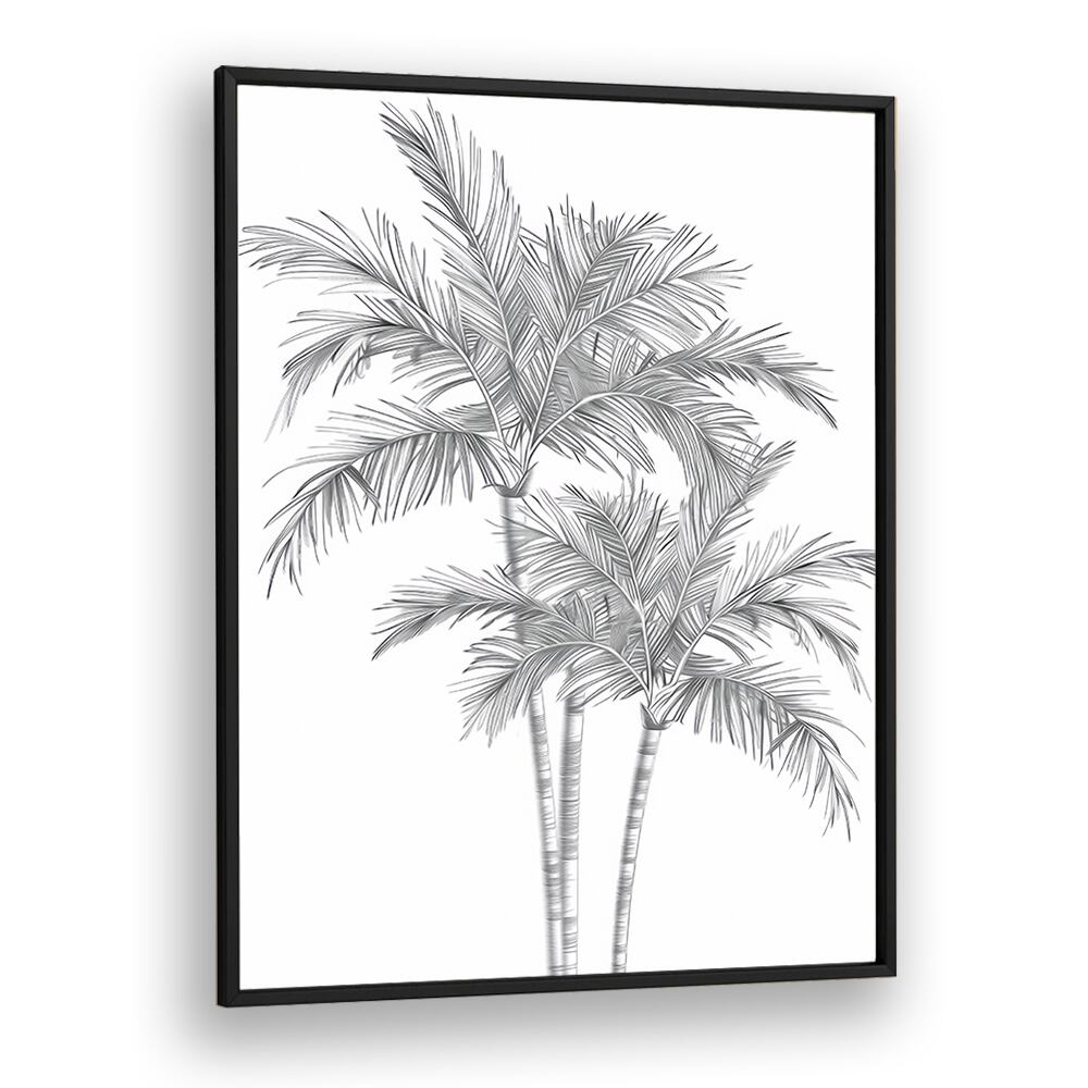 Ink Palm Promenade Beach Prints Coastal Wall Art in Black Plain Frame