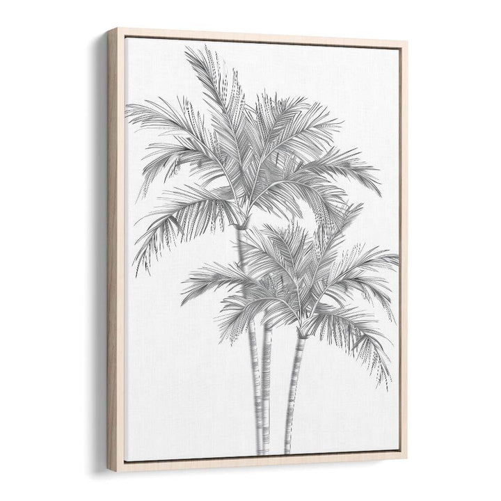 Ink Palm Promenade Beach Prints Coastal Wall Art in Oak Wood Floater Frame