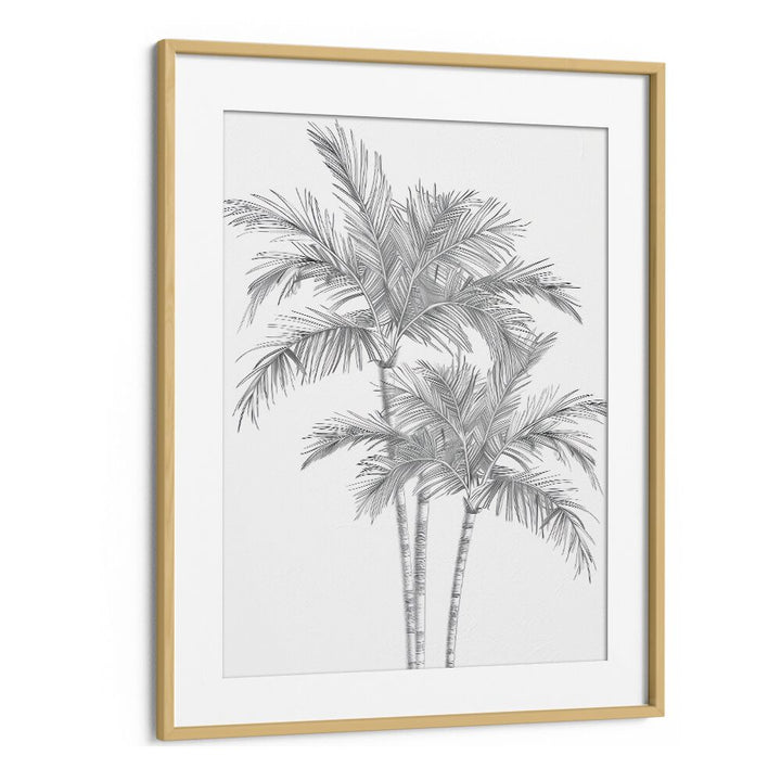 Ink Palm Promenade Beach Prints Coastal Wall Art in Oak Wood Frame With Mount