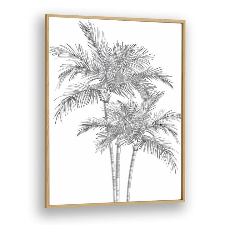 Ink Palm Promenade Beach Prints Coastal Wall Art in Oak Wood Plain Frame