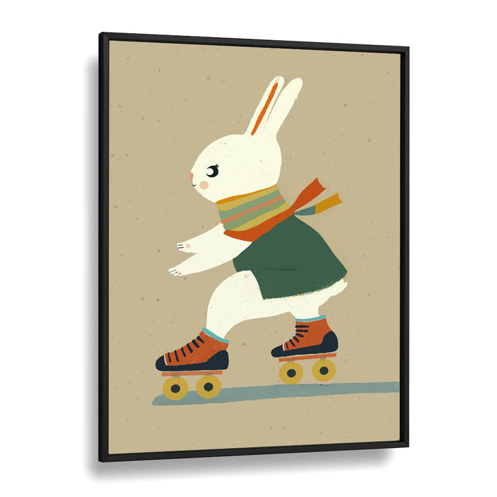 Inline Skating Bunny  Kids Paintings in Black Plain Frame