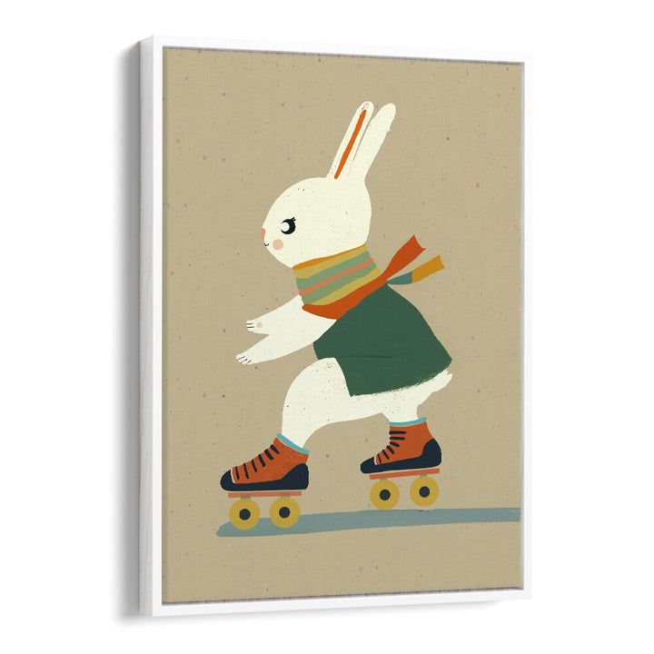 Inline Skating Bunny  Kids Paintings in White Floater Frame