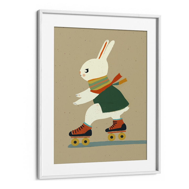 Inline Skating Bunny  Kids Paintings in White Frame With Mount