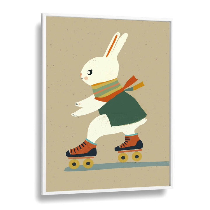 Inline Skating Bunny  Kids Paintings in White Plain Frame