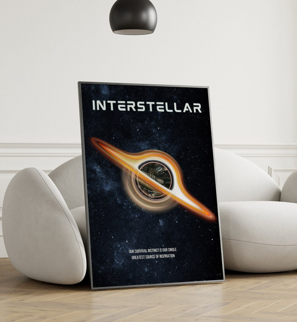 Interstellar by Grishma Korjani Movie Posters Artwork III  Placed on a wall In A Living Room