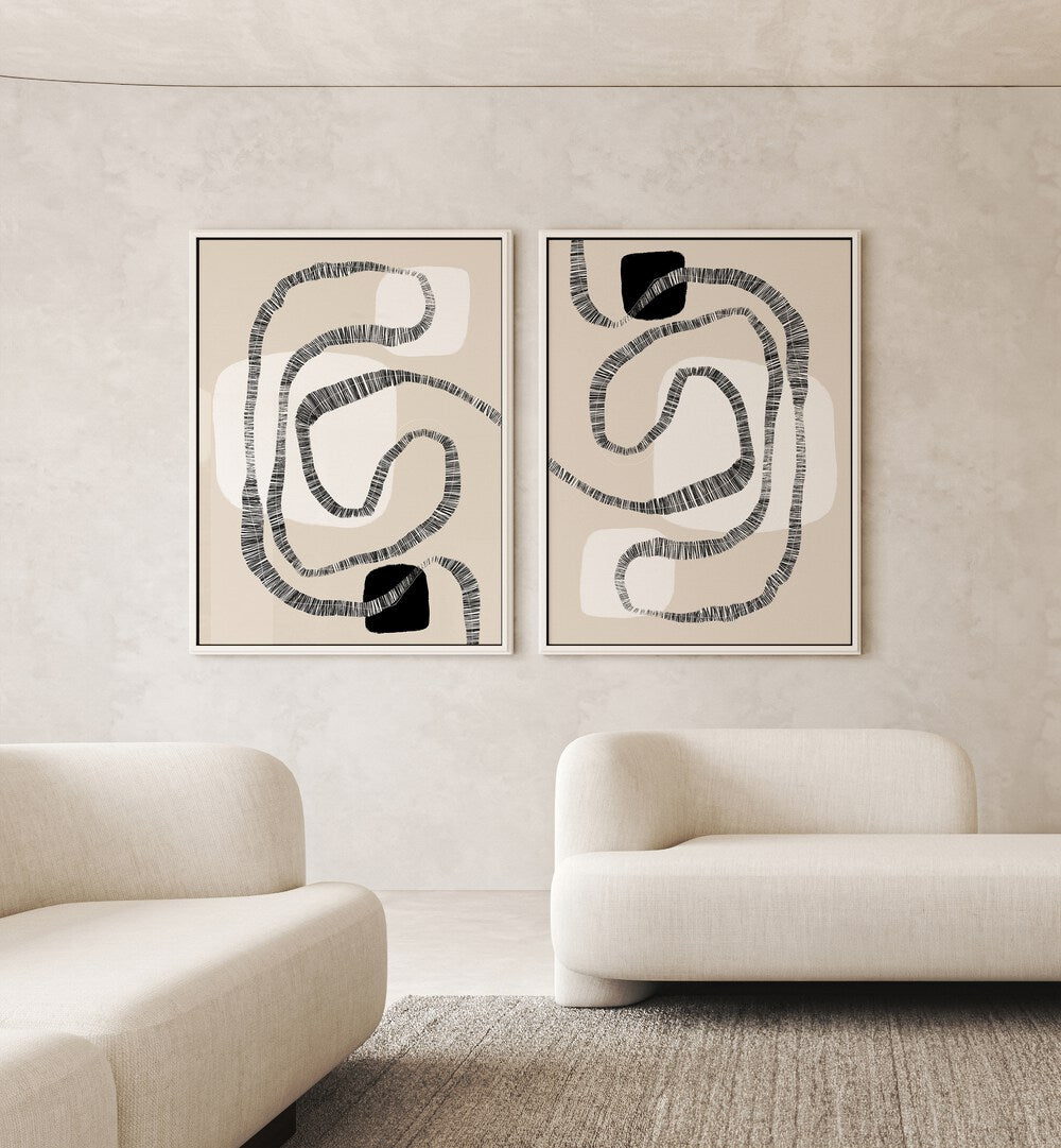 INTERTWINED PATHS SET , SET OF 2 PAINTINGS