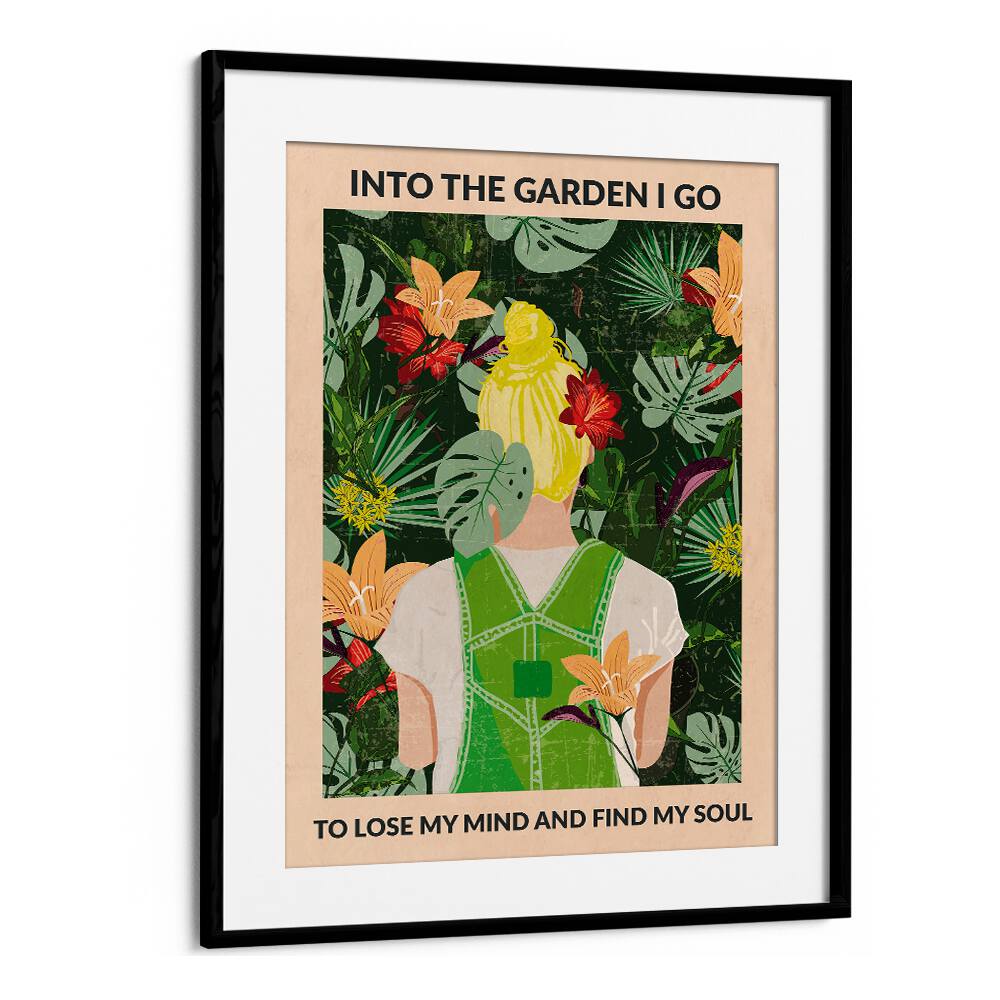 Into The Garden Blonde Portraits And Figurative Illustrations in Black Frame With Mount