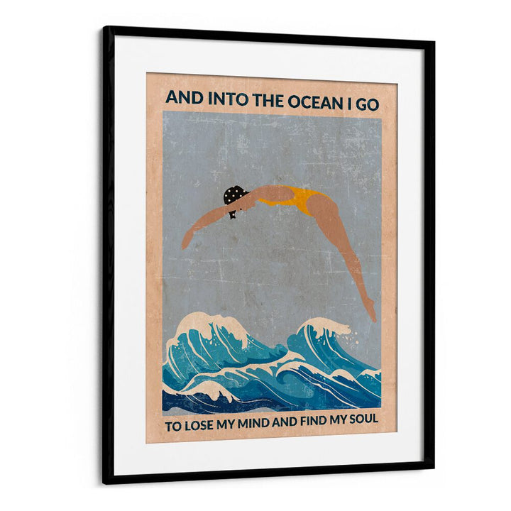 Into The Ocean Blue Standard Wall Art Sports Posters Surf Posters in Black Frame With Mount