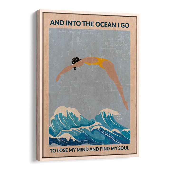 Into The Ocean Blue Standard Wall Art Sports Posters Surf Posters in Oak Wood Floater Frame