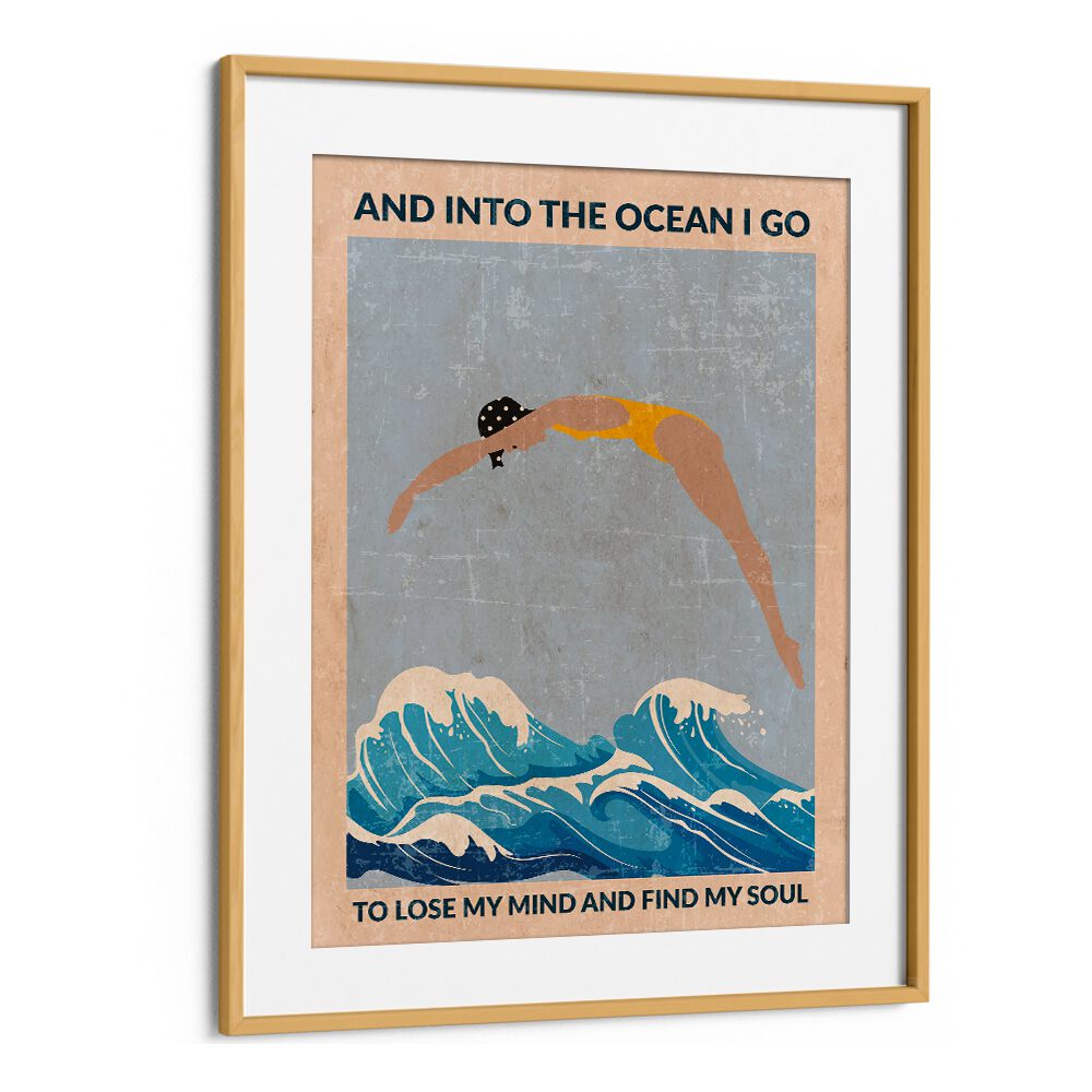 Into The Ocean Blue Standard Wall Art Sports Posters Surf Posters in Oak Wood Frame With Mount