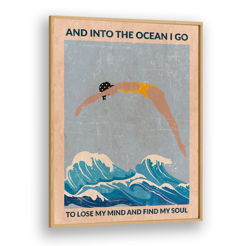 Into The Ocean Blue Standard Wall Art Sports Posters Surf Posters in Oak Wood Plain Frame