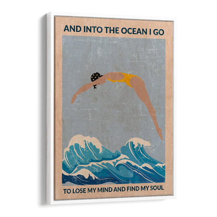 Into The Ocean Blue Standard Wall Art Sports Posters Surf Posters in White Floater Frame