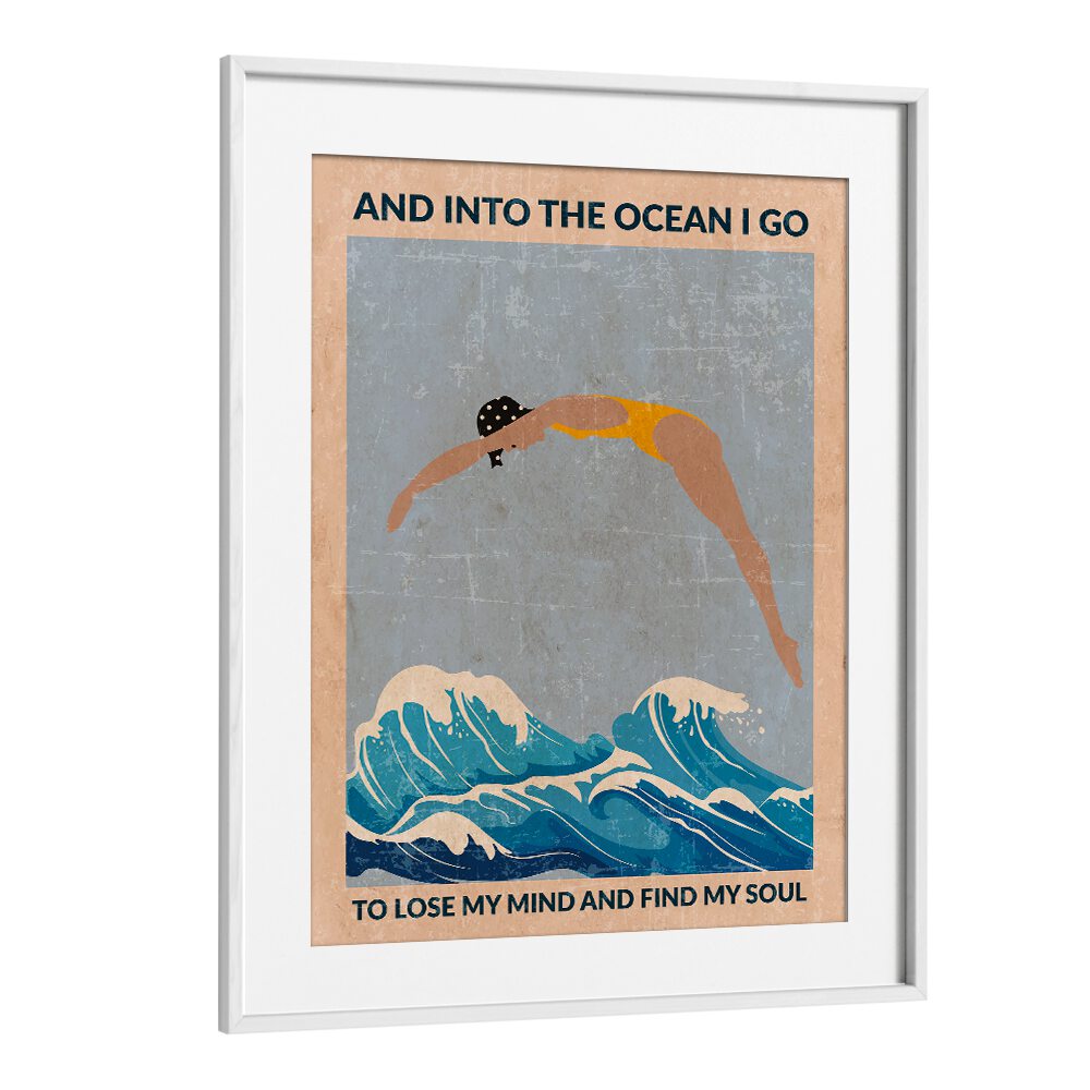 Into The Ocean Blue Standard Wall Art Sports Posters Surf Posters in White Frame With Mount