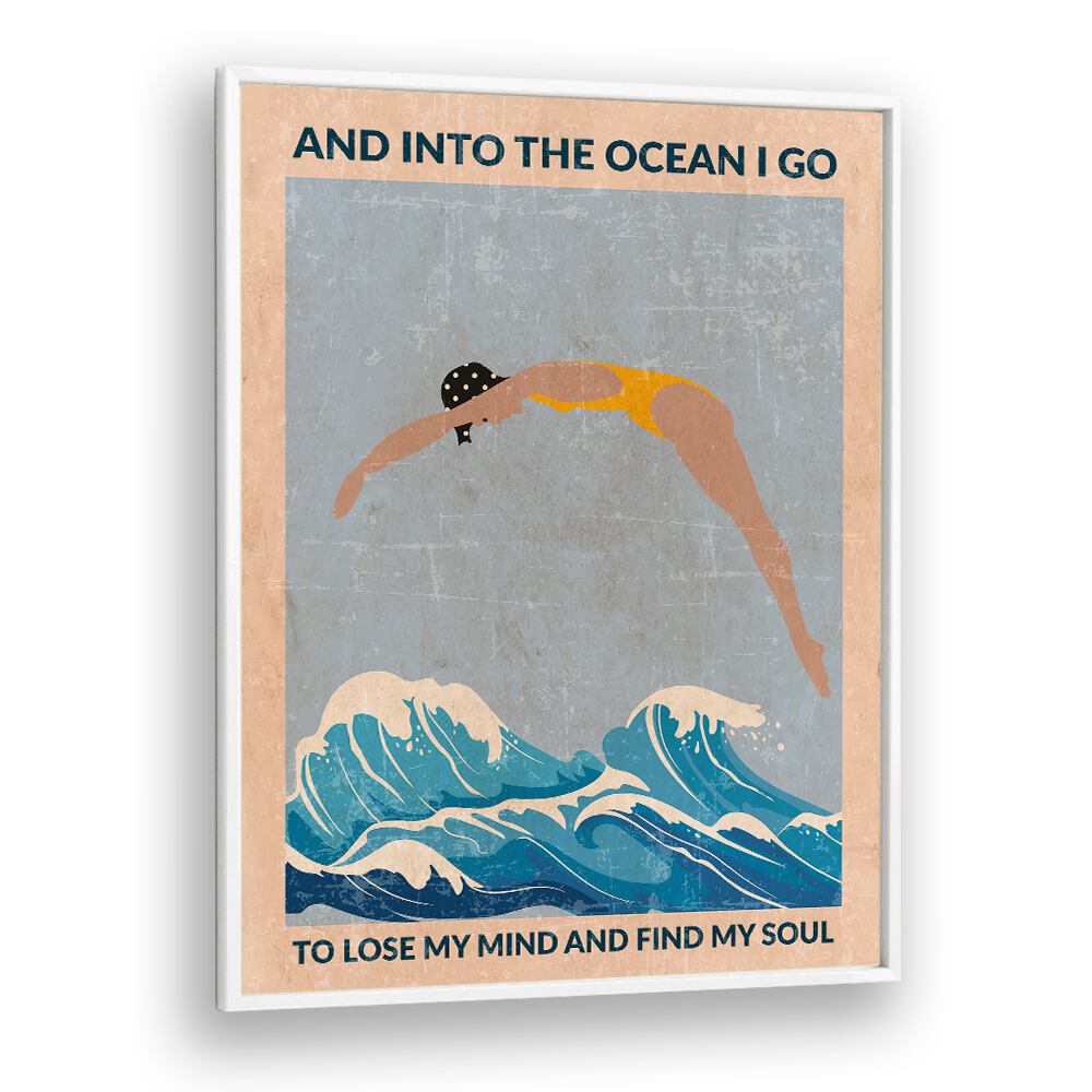 Into The Ocean Blue Standard Wall Art Sports Posters Surf Posters in White Plain Frame